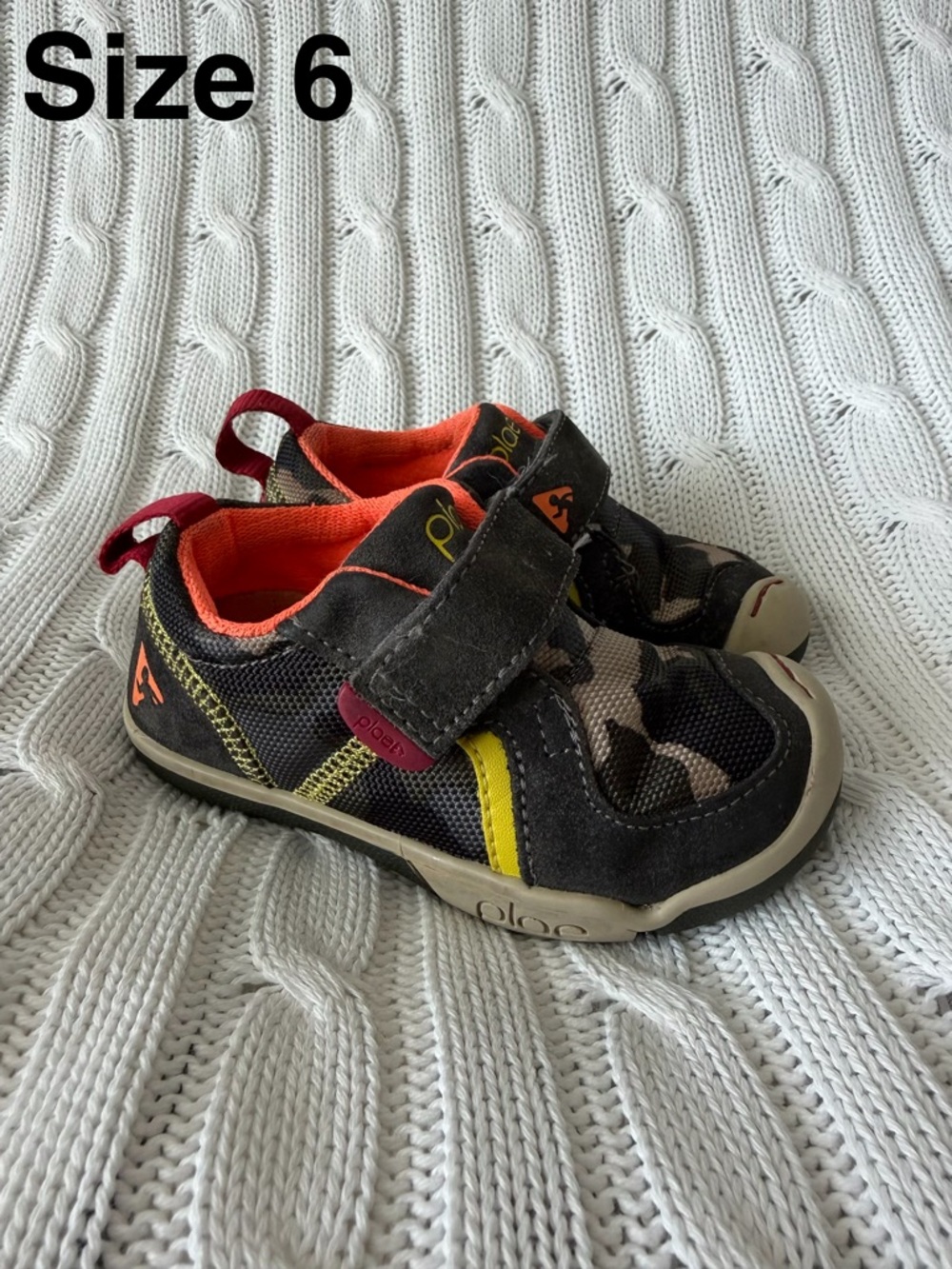 Plae Ty Raven Camo Kids Sneaker Shoes Sz 6 Ergonomic Comfy Baby Shoe Tots